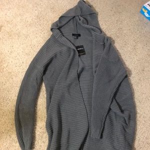 Gray Long Sweater with Hood